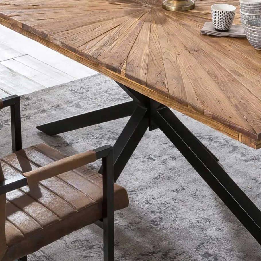 Discount Wohnen Teakholz Esszimmertisch mit Spider Gestell - Saconso