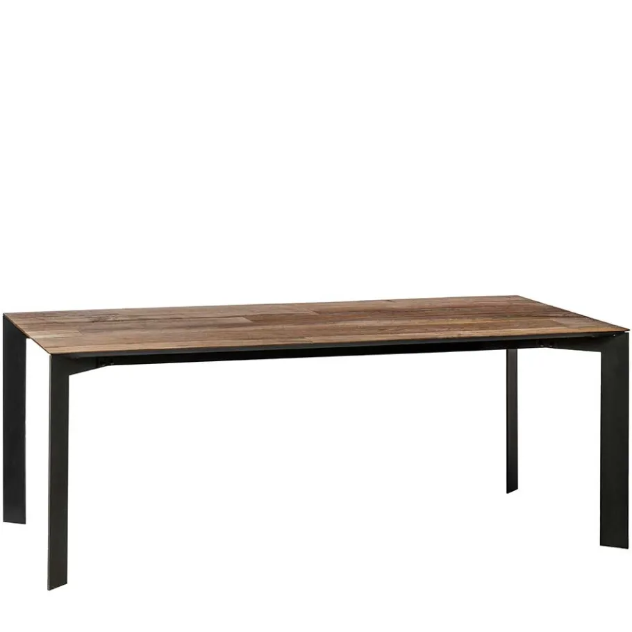 New Wohnen Teakholz Tisch mit Stahl Gestell Schwarz - Hariesca