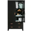 Outlet Wohnen Teilmassiver 94x180x40 Kiefernholz Kleiderschrank in Schwarz - Ilvessino