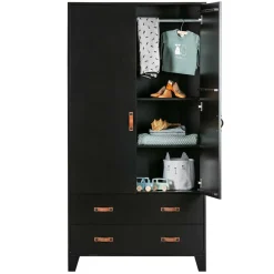 Outlet Wohnen Teilmassiver 94x180x40 Kiefernholz Kleiderschrank in Schwarz - Ilvessino