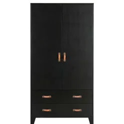 Outlet Wohnen Teilmassiver 94x180x40 Kiefernholz Kleiderschrank in Schwarz - Ilvessino