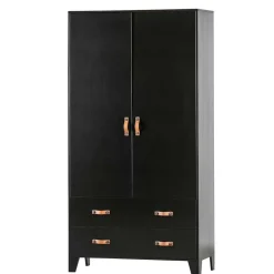 Outlet Wohnen Teilmassiver 94x180x40 Kiefernholz Kleiderschrank in Schwarz - Ilvessino