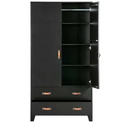 Outlet Wohnen Teilmassiver 94x180x40 Kiefernholz Kleiderschrank in Schwarz - Ilvessino