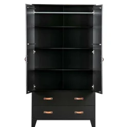 Outlet Wohnen Teilmassiver 94x180x40 Kiefernholz Kleiderschrank in Schwarz - Ilvessino