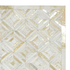 Outlet Wohnen Teppich aus Leder mit kurzem Fell in Creme & Gold - Meridus