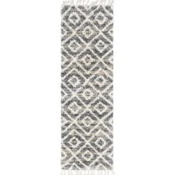 New Wohnen Teppich mit handgeflochtenen Fransen in Creme und Grau - Juwan