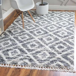 New Wohnen Teppich mit handgeflochtenen Fransen in Creme und Grau - Juwan