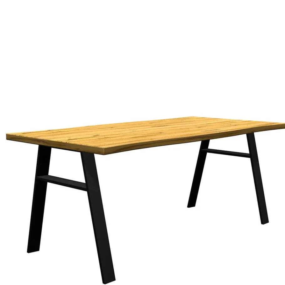New Wohnen Tisch mit Naturkante Eichenholz Platte - Basilius