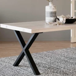 New Wohnen Tisch mit Whitewash Eichenplatte & X-Füßen - Durense