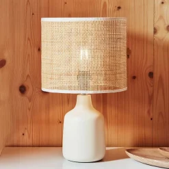 Outlet Wohnen Tischleuchte aus Bambus Geflecht in Beige - Veromica