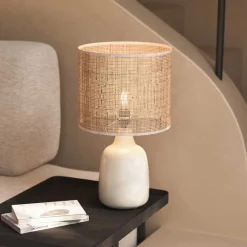 Outlet Wohnen Tischleuchte aus Bambus Geflecht in Beige - Veromica