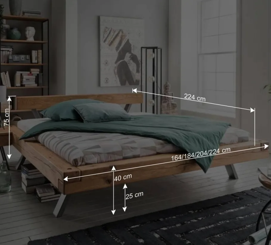 Outlet Wohnen Topp Industry Doppelbett mit Wildeiche Balken - Haveling