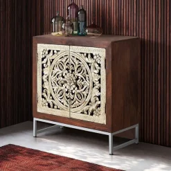 Discount Wohnen 2-türige Kommode in Walnussbraun & Gold - Roswito