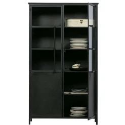 Clearance Wohnen 2-türige Metall Vitrine in Schwarz - Ponnya
