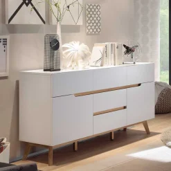 Best Wohnen 2-türige Retro Kommode mit 5 Schubladen Flacon in Weiß