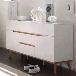 Best Wohnen 2-türige Retro Kommode mit 5 Schubladen Flacon in Weiß