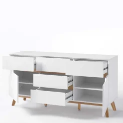 Best Wohnen 2-türige Retro Kommode mit 5 Schubladen Flacon in Weiß