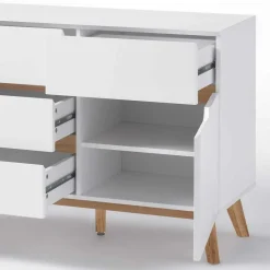 Best Wohnen 2-türige Retro Kommode mit 5 Schubladen Flacon in Weiß