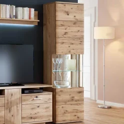 Outlet Wohnen 1-türige Schrank Vitrine aus Massivholz - Crokas