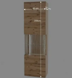 Outlet Wohnen 1-türige Schrank Vitrine aus Massivholz - Crokas