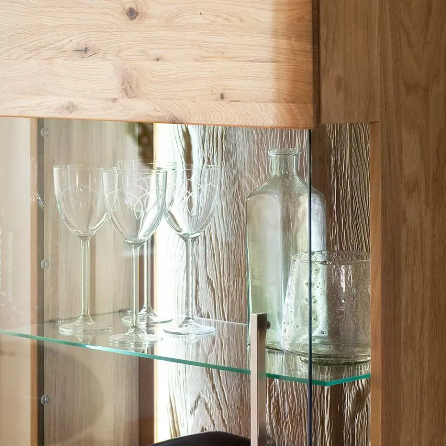 Outlet Wohnen 1-türige Schrank Vitrine aus Massivholz - Crokas