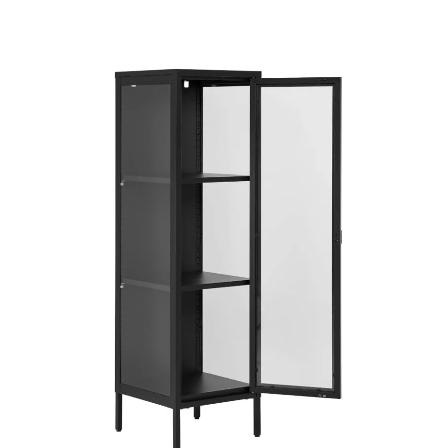 Clearance Wohnen 1-türige Vitrine in Schwarz - Baly