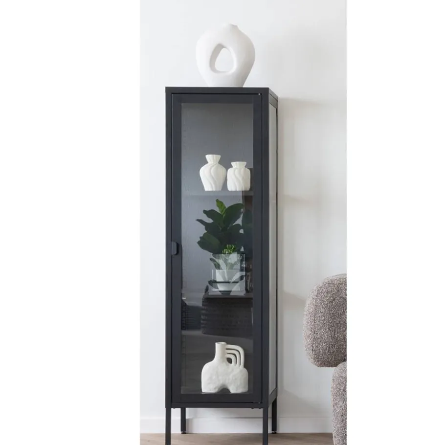 Clearance Wohnen 1-türige Vitrine in Schwarz - Baly