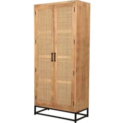 Best Wohnen 2-türiger Flurschrank aus Holz & Rattan Geflecht - Lazianus
