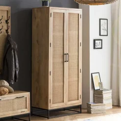 Best Wohnen 2-türiger Flurschrank aus Holz & Rattan Geflecht - Lazianus