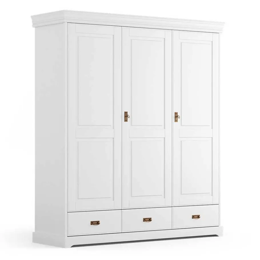 Wohnen 3-türiger Holz-Schlafzimmerschrank in Weiß - Presto