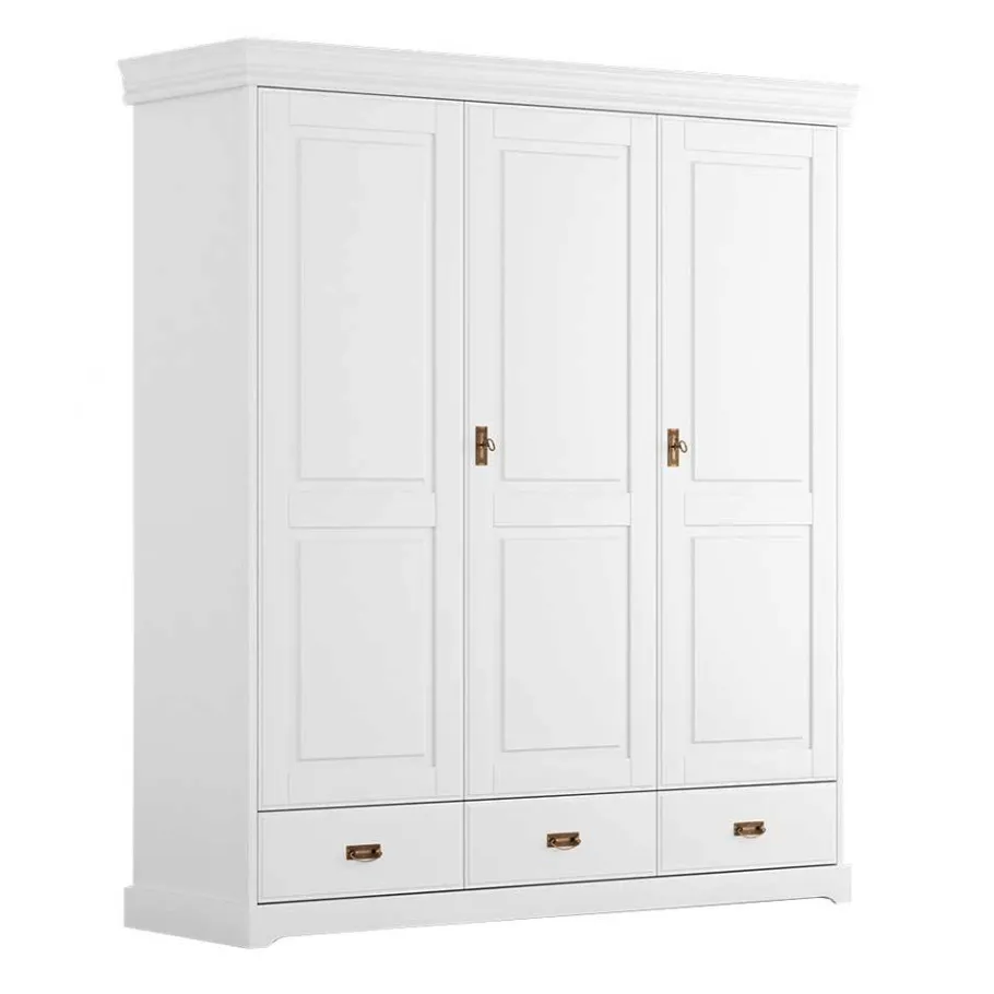 Wohnen 3-türiger Holz-Schlafzimmerschrank in Weiß - Presto