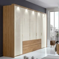 Discount Wohnen 5-türiger Kleiderschrank Anglesia in Creme und Eiche