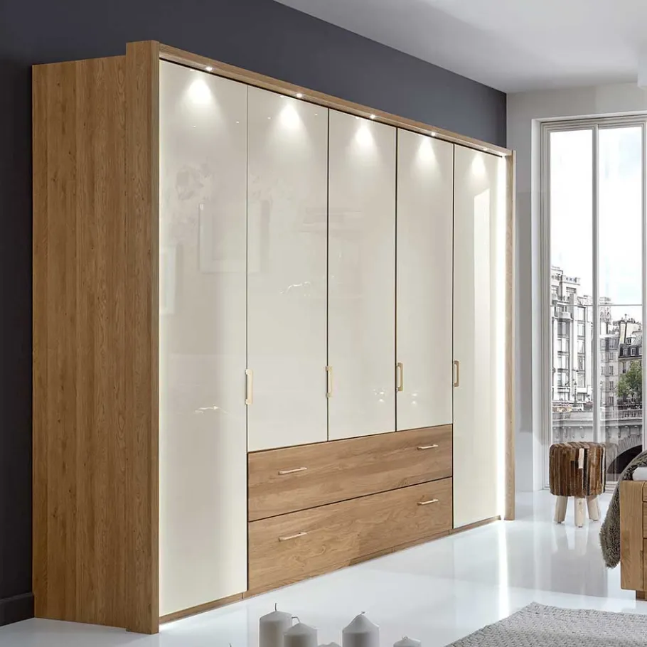 Discount Wohnen 5-türiger Kleiderschrank Anglesia in Creme und Eiche