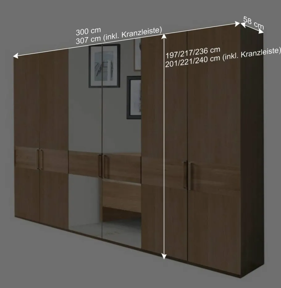 Discount Wohnen 6-türiger Kleiderschrank mit 2 Spiegeln - Emdsiva III