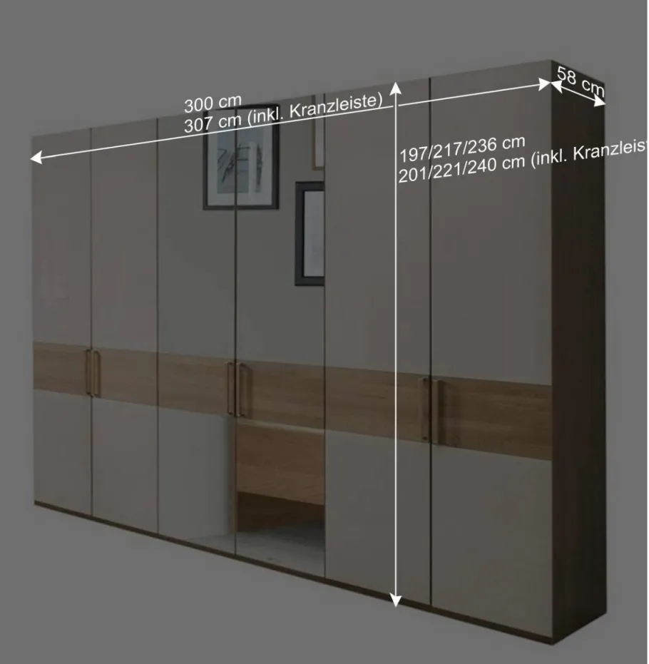Outlet Wohnen 6-türiger Kleiderschrank mit 3 Meter Länge - Emdsiva
