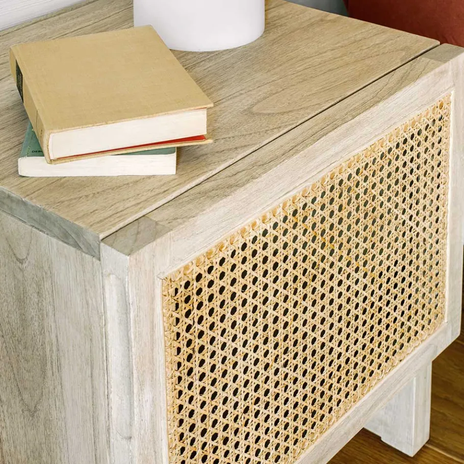 New Wohnen 1-türiger Nachtschrank mit Rattan Wiener Geflecht - Bertino