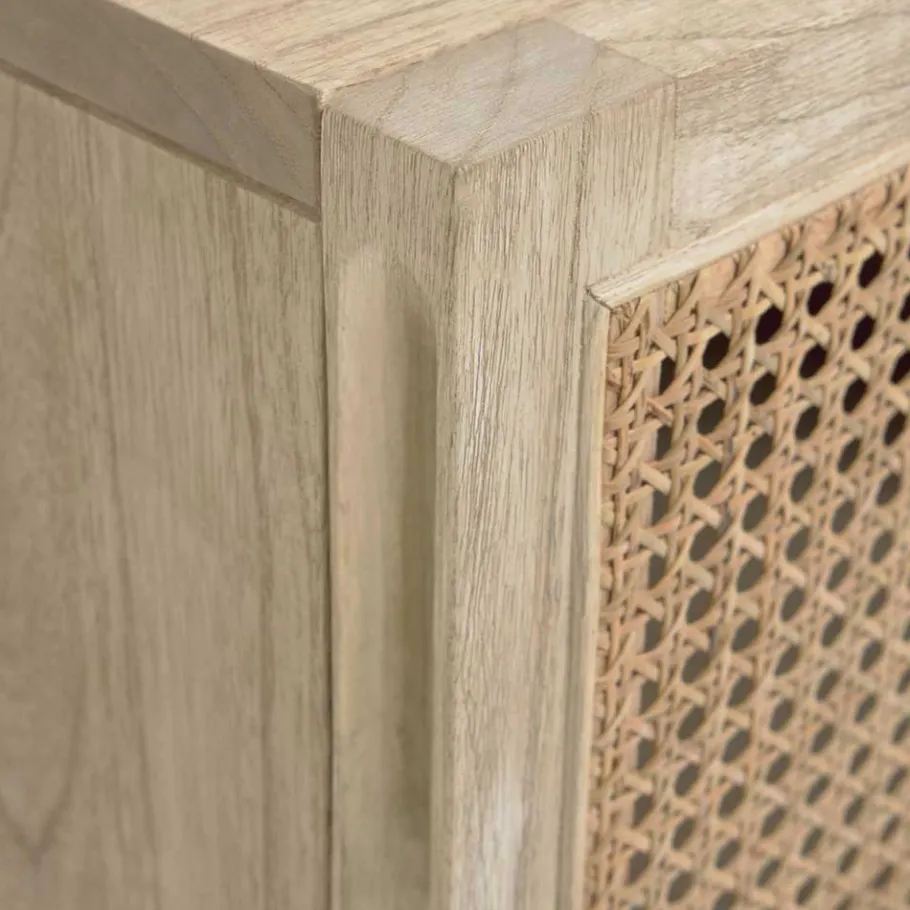 New Wohnen 1-türiger Nachtschrank mit Rattan Wiener Geflecht - Bertino