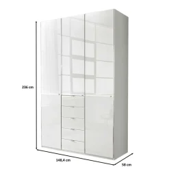 New Wohnen 3-türiger Schlafzimmerschrank in Weiß Glasfront - Rocca
