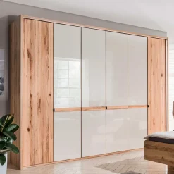 Clearance Wohnen 6-türiger Schlafzimmerschrank in Kernbuche & Beige - Krofun