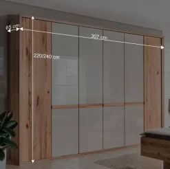 Clearance Wohnen 6-türiger Schlafzimmerschrank in Kernbuche & Beige - Krofun