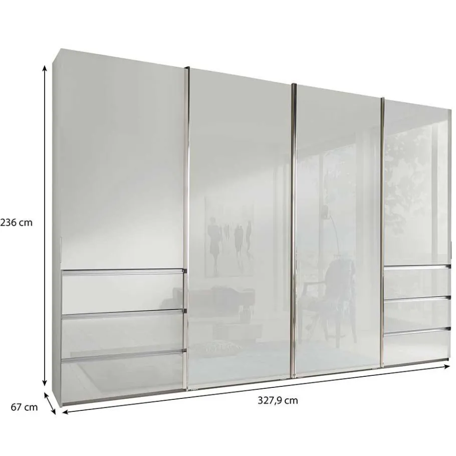 Online Wohnen 4-türiger Schwebetürenschrank in Weiß - Highlamp