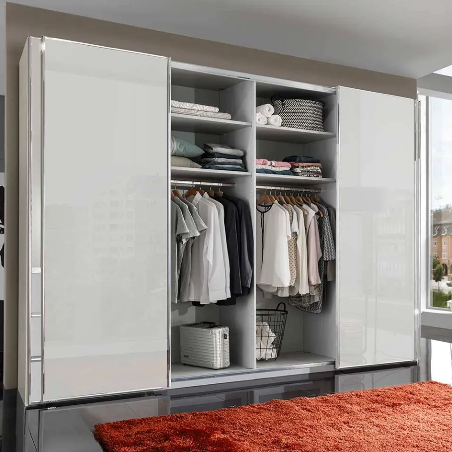 Online Wohnen 4-türiger Schwebetürenschrank in Weiß - Highlamp