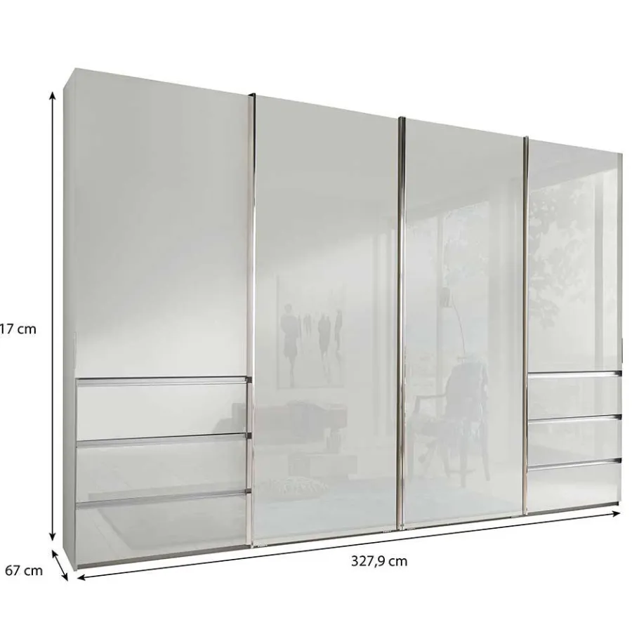 Online Wohnen 4-türiger Schwebetürenschrank in Weiß - Highlamp