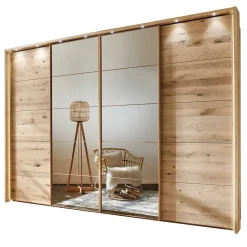 New Wohnen 4-türiger Schwebetürenschrank in Eiche Bianco - Brownie
