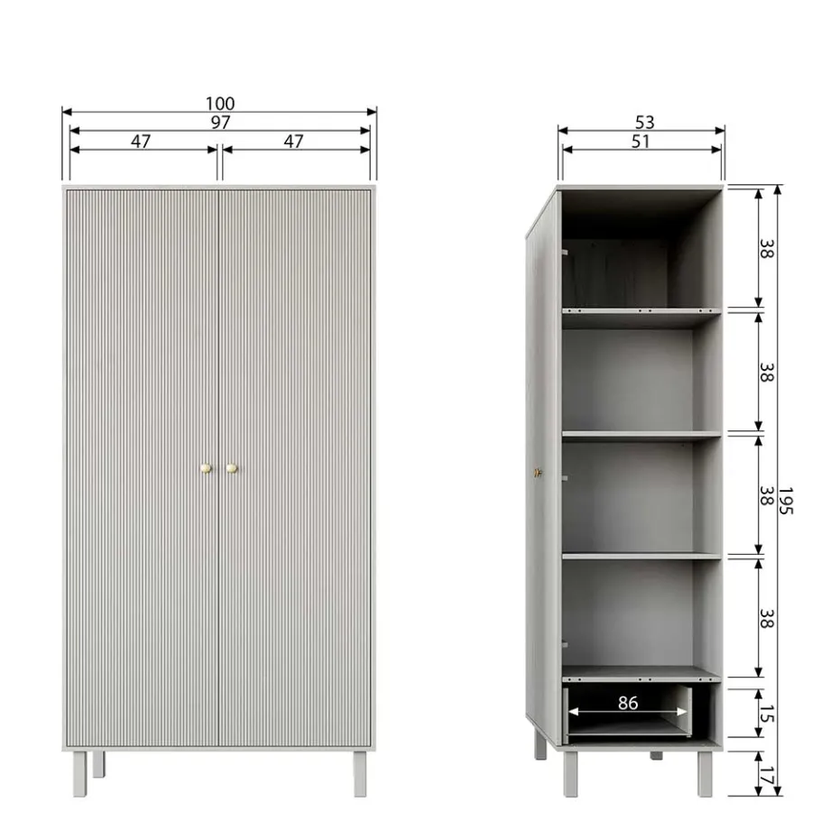 Sale Wohnen 2-türiger Skandi Kleiderschrank in Grau - Huvina