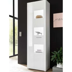 New Wohnen 1-türiger Vitrinenschrank in Weiß Hochglanz - Timmona