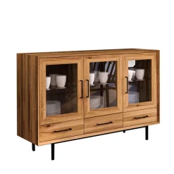 New Wohnen 3-türiger Vitrinenschrank mit drei Schubladen - Kerfa