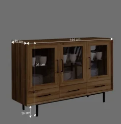 New Wohnen 3-türiger Vitrinenschrank mit drei Schubladen - Kerfa