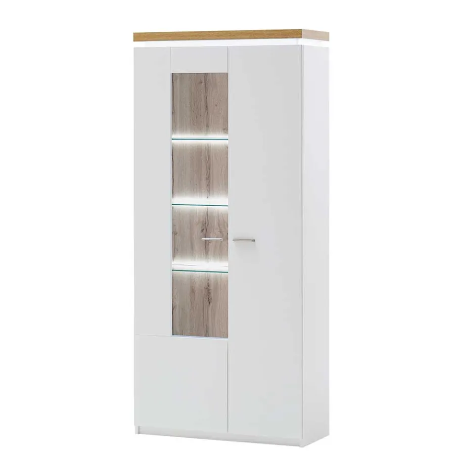 Outlet Wohnen 2-türiger Wohnzimmer Schrank mit Glaseinsatz & LED - Caldri