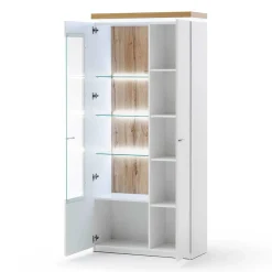 Outlet Wohnen 2-türiger Wohnzimmer Schrank mit Glaseinsatz & LED - Caldri